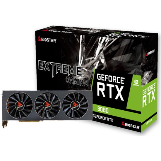 Видеокарта BIOSTAR GeForce RTX 3080 Memory Type GDDR6 Memory Size 10 GB Interface Support PCI-E 4.0 Output 3 x Display Port 1.4a 1 x HDMI Recommended PSU 750 w Card Size 330*130*53 mm Accessories 1 x Quick Guide