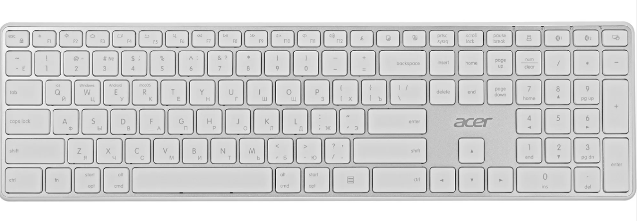 Клавиатура беспроводная Acer OKR301 белый/серебристый