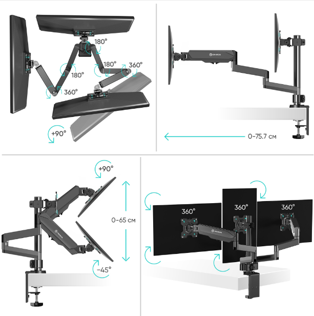 Кронштейн ONKRON G280 для трех мониторов 13"-32" дюймов настольный, черный Кронштейн ONKRON G280 для трех мониторов 13"-32" дюймов настольный, черный