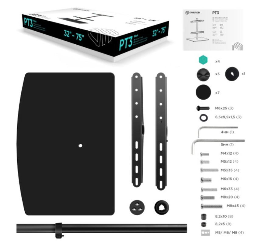 Подставка настольная ONKRON PT3 для LCD телевизора 32"-75", чернай Подставка настольная ONKRON PT3 для LCD телевизора 32"-75", чернай
