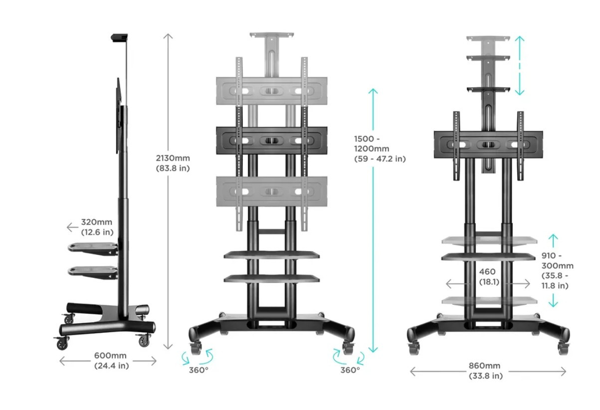 Мобильная стойка для ТВ ONKRON TS1552 чёрный, для 40"-70", нагрузка до 60, 5 кг, регулировка высоты - 1200 - 1500 мм Мобильная стойка для ТВ ONKRON TS1552 чёрный, для 40"-70", нагрузка до 60, 5 кг, регулировка высоты - 1200 - 1500 мм