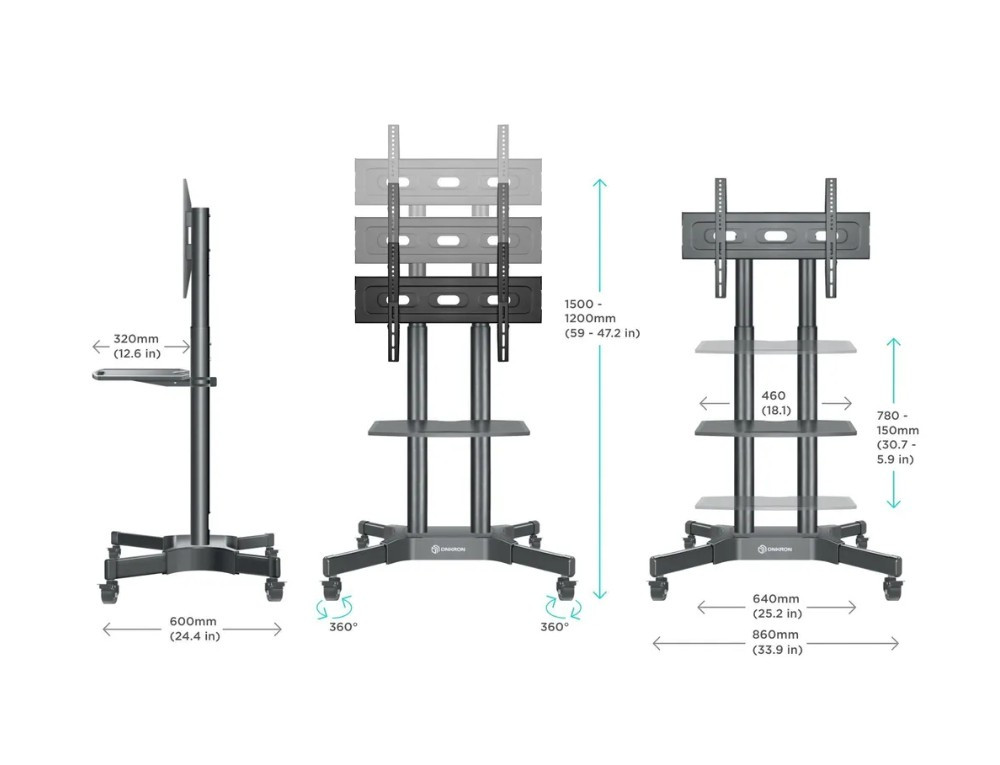 Мобильная стойка для ТВ ONKRON TS1351 чёрный, для 32"-65", нагрузка до 50 кг, регулировка высоты - 1200 - 1500 мм Мобильная стойка для ТВ ONKRON TS1351 чёрный, для 32"-65", нагрузка до 50 кг, регулировка высоты - 1200 - 1500 мм