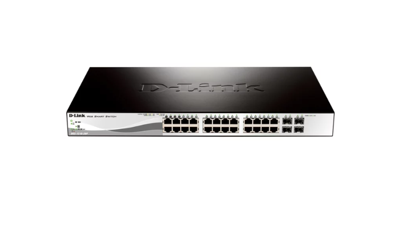 Коммутатор D-LINK DGS-1210-28P/F, 24 порта 10/100/1000Base-T с поддержкой PoE + 4 комбо-порта 100/1000Base-T/SFP