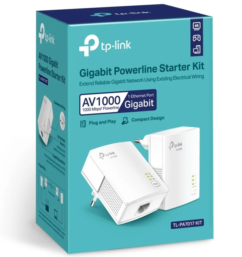 Комплект адаптеров Powerline TP-LINK TL-PA7017 KIT Комплект адаптеров Powerline TP-LINK TL-PA7017 KIT