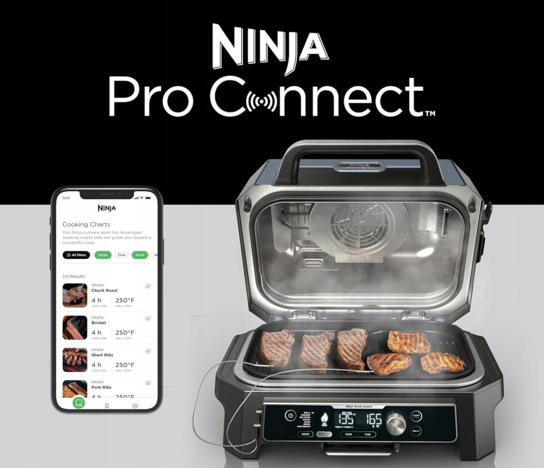 Многофункциональный электрический гриль Ninja Woodfire Pro Connect XL OG901EU для использования на открытом воздухе