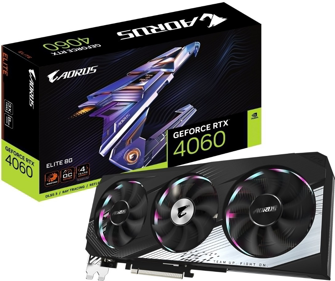 Видеокарта GIGABYTE GeForce RTX 4060 Aorus Elite OC 8GB DLSS 3