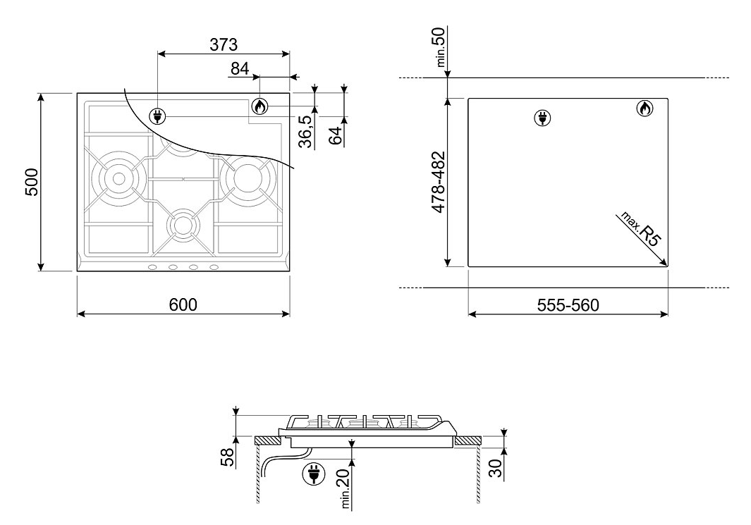 Газовая варочная панель SMEG SR264XGH2 Газовая варочная панель SMEG SR264XGH2