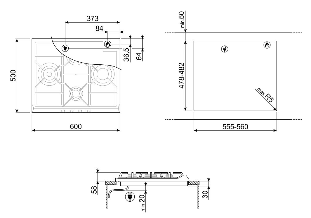 Газовая варочная панель SMEG SR264XGH2