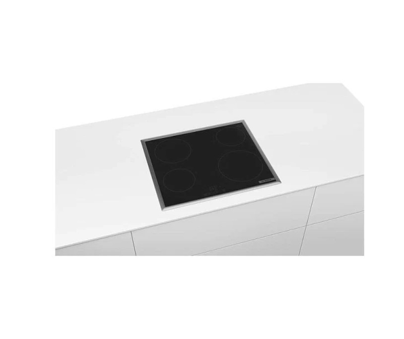 Электрическая варочная панель Bosch PKE645BB2E, цвет панели черный, цвет рамки серебристый