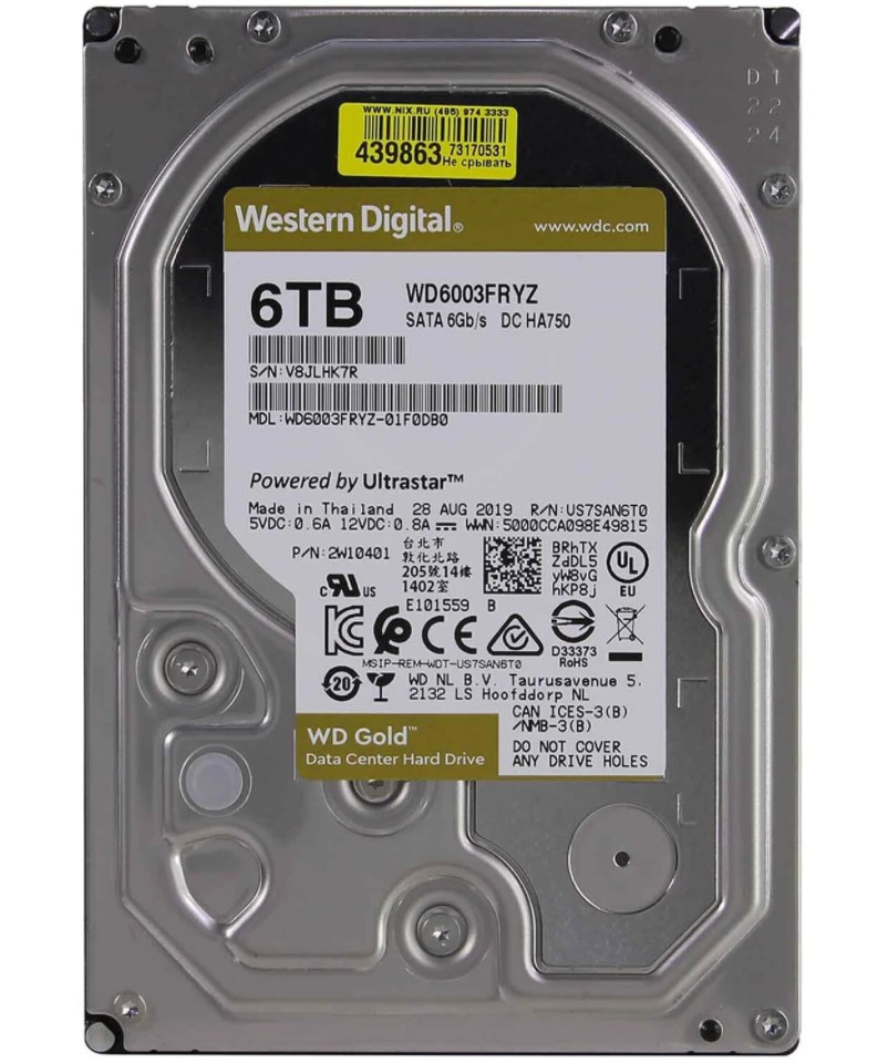 Жесткий диск WD GOLD 6TB WD6003FRYZ Жесткий диск WD GOLD 6TB WD6003FRYZ