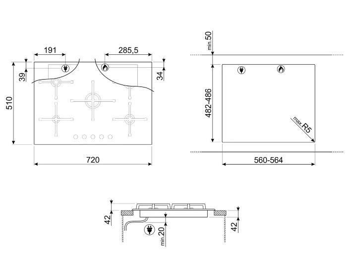 Варочная панель Smeg PV175B2 Варочная панель Smeg PV175B2