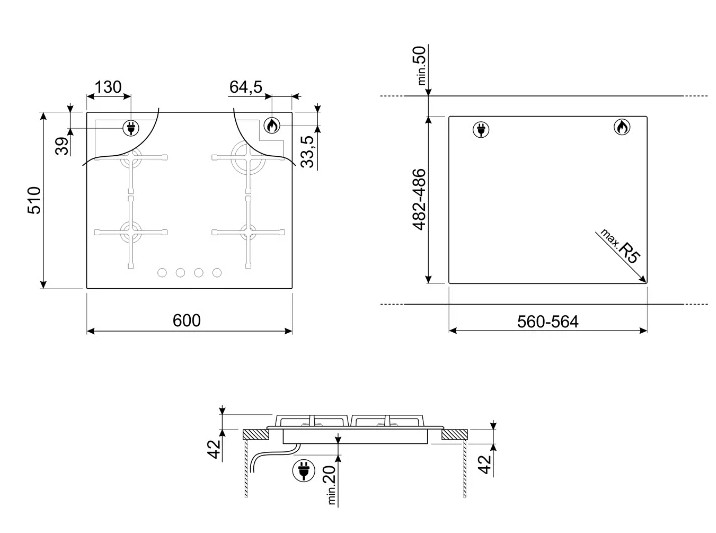 Варочная панель Smeg PV164B2 Варочная панель Smeg PV164B2
