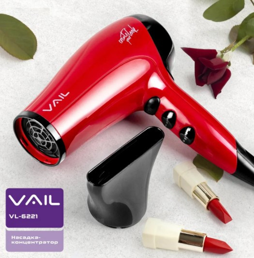Фен для волос VAIL VL-6221, красный, черный