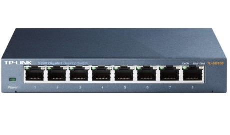 Коммутатор TP-LINK TL-SG108 8-port Gigabit Switch, 8 * 10/100/1000M RJ45 портов, металлический корпус, MTU/Port/Tag-based VLAN, QoS, IGMP Snooping