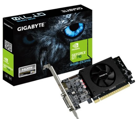Видеокарта GigaByte GeForce GT710 SILENT Low Profile (GK208/28nm) (954/1252) GDDR5 2048MB 32-bit, PCI-E16x 3.0. Количество поддерживаемых мониторов - 2. (DVI-D, поддержка HDCP, HDMI) ( GV-N710D5-2GL )