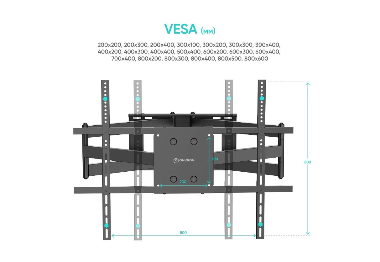 Кронштейн для ТВ ONKRON M8L чёрный, для 42"-110", наклон 15°, поворот 90°, нагрузка до 100 кг, расстояние до стены 103-1033 мм