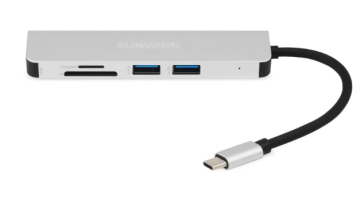 Док-станция SunWind SW-DS032, USB Type-C на HDMI + 1*USB Type-A 3.0 + 1*USB Type-A 2.0 + USB Type-C PD 87W + MicroSD серебристый