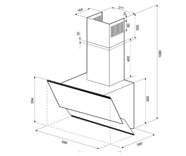 Вытяжка наклонная KRONA IRIDA 600 black push button