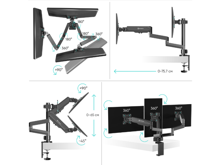 Кронштейн ONKRON G280 для трех мониторов 13"-32" дюймов настольный, черный Кронштейн ONKRON G280 для трех мониторов 13"-32" дюймов настольный, черный