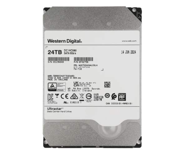 Жесткий диск WD Ultrastar DC HC580 WUH722424ALE6L4, 24ТБ, HDD, SATA III, 3.5"