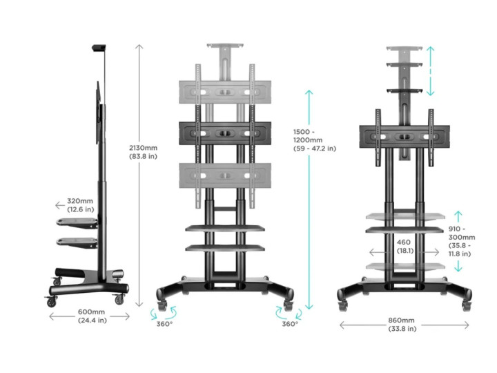 Мобильная стойка для ТВ ONKRON TS1552 чёрный, для 40"-70", нагрузка до 60, 5 кг, регулировка высоты - 1200 - 1500 мм Мобильная стойка для ТВ ONKRON TS1552 чёрный, для 40"-70", нагрузка до 60, 5 кг, регулировка высоты - 1200 - 1500 мм
