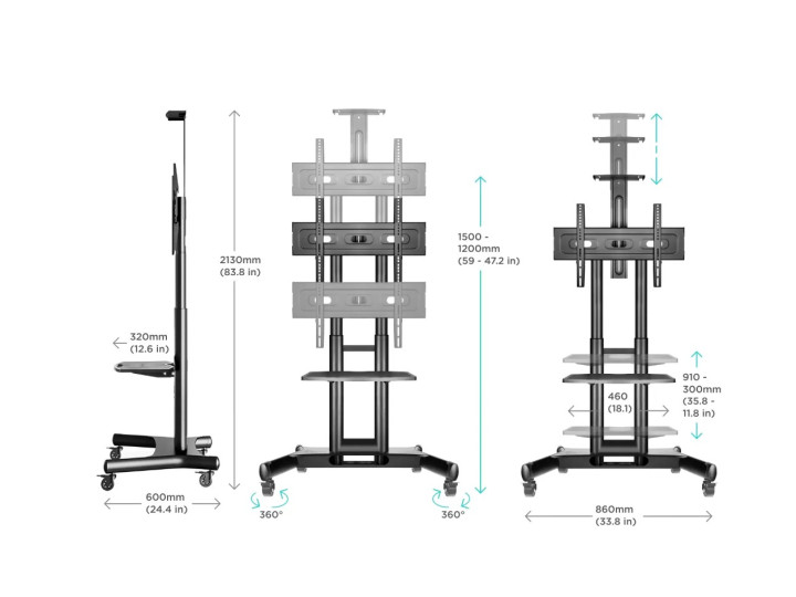 Мобильная стойка для ТВ ONKRON TS1551 чёрный, для 40"-70" Мобильная стойка для ТВ ONKRON TS1551 чёрный, для 40"-70"