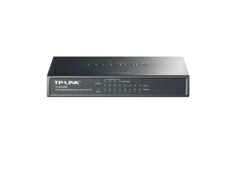 Коммутатор TP-LINK TL-SG1008P 8-портовый гигабитный настольный PoE коммутатор, 8 гигабитных портов RJ45 + 4 порта PoE, IEEE 802.3af, бюджет PoE 53 Вт, стальной корпус