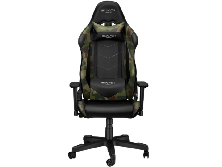 Игровое кресло CANYON Gaming chair, PU leather, Original foam and Cold molded foam, Metal Frame, Butterfly mechanism, 90-165 dgree, 3D armrest, Class 4 gas lift, Nylon 5 Stars Base, 60mm PU caster, Black+camouflage pattern
