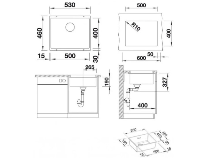 Мойка Blanco Subline 500-U Silgranit PuraDur II темная скала InFino®