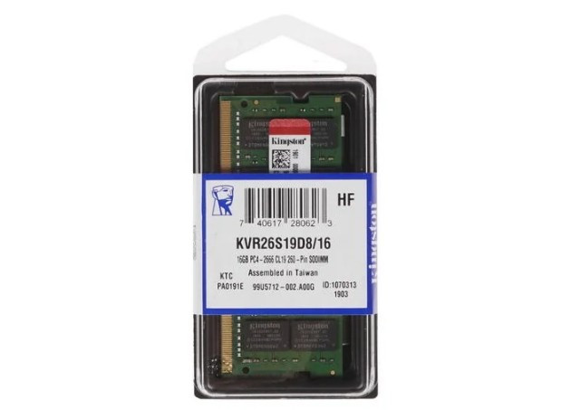 Оперативная память Kingston ValueRAM 16 ГБ DDR4 2666 МГц SODIMM CL19 KVR26S19D8/16 Оперативная память Kingston ValueRAM 16 ГБ DDR4 2666 МГц SODIMM CL19 KVR26S19D8/16