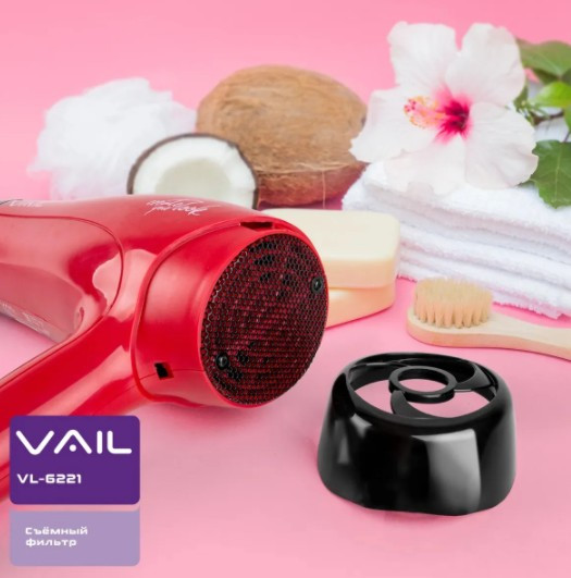Фен для волос VAIL VL-6221, красный, черный Фен для волос VAIL VL-6221, красный, черный