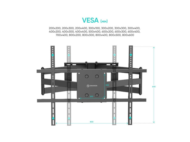 Кронштейн для ТВ ONKRON M8L чёрный, для 42"-110", наклон 15°, поворот 90°, нагрузка до 100 кг, расстояние до стены 103-1033 мм